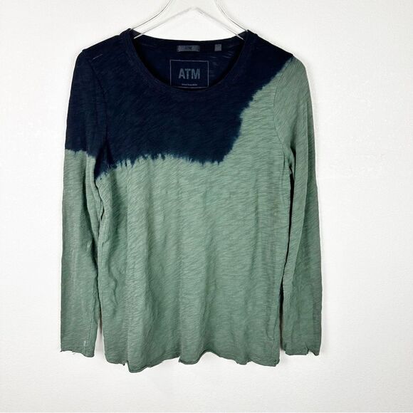 ATM Tie Dye Long Sleeve Black Green Cotton Blouse Tee Shirt top Large - Picture 1 of 7